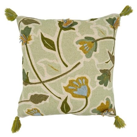 SARO LIFESTYLE SARO 7102.G20SC 20 in. Square Throw Pillow Cover with Green Embroidered Large Floral Design 7102.G20SC